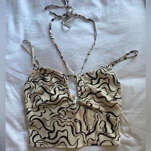 NWT Abercrombie white & brown tank top with halter tie